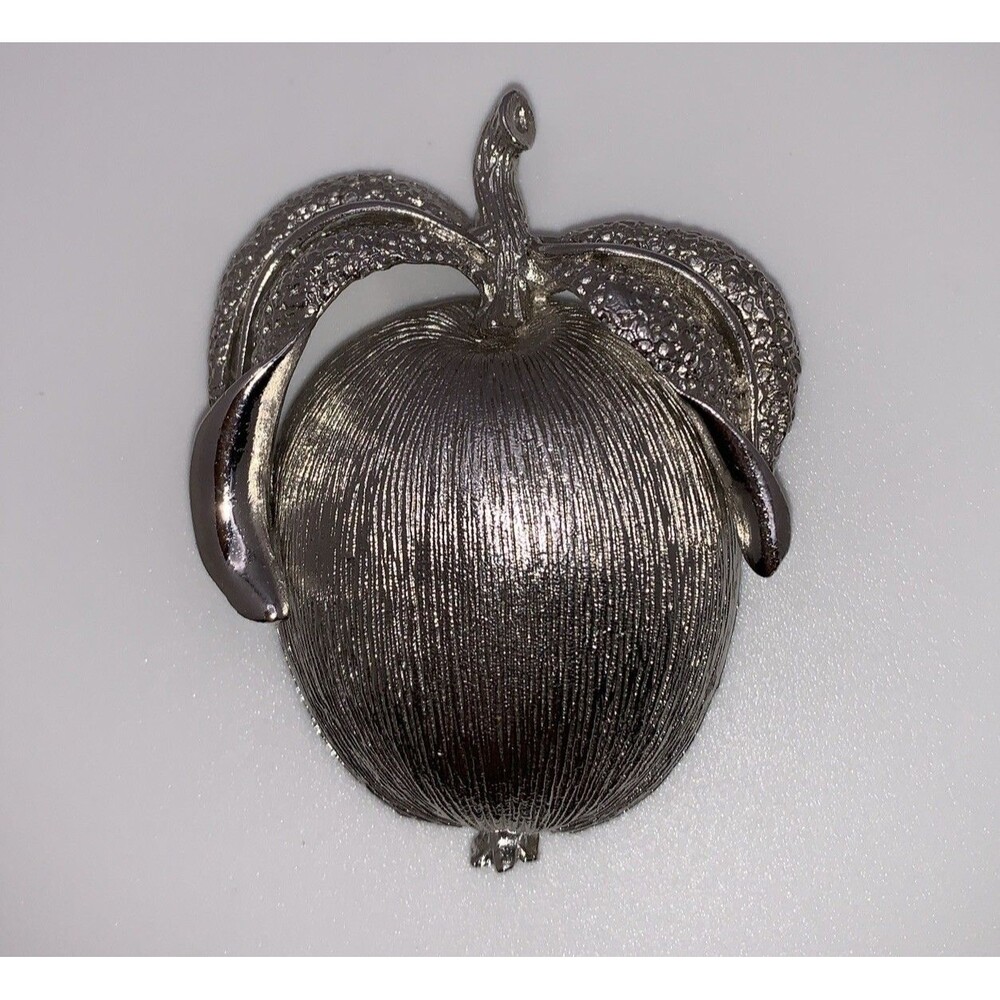 Vintage Sarah Coventry Apple Brooch Adams Delight Textured Silver Tone Pin 1961